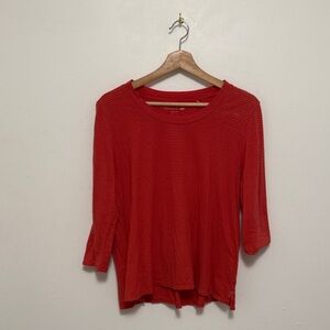 Toad & Co Red + Orange Stripe 3/4 Sleeve Tee